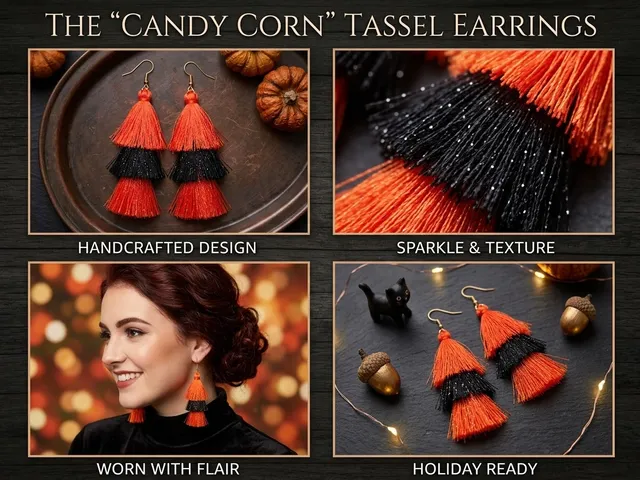 Handmade Candy Corn Tassel Earrings Orange Black Halloween