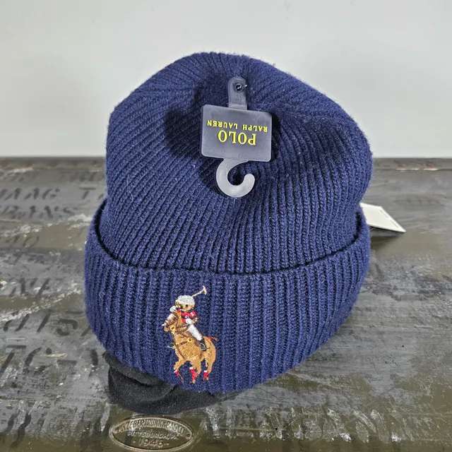 Polo Ralph Lauren Riding Bear Beanie O/S Navy Blue Ribbed Hat