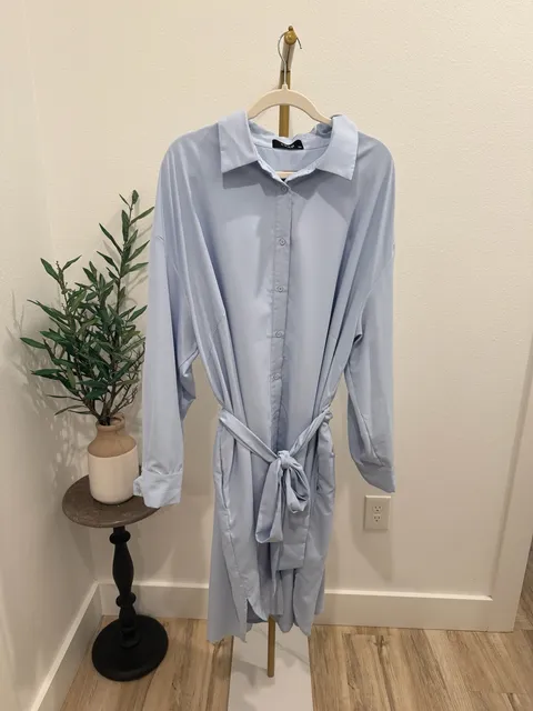 Cider Shirt Dress Size 3XL Light Blue Belted Button-Down Midi