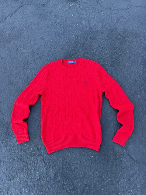 Polo Ralph Lauren Cable Knit Crew Neck Sweater Size S Red
