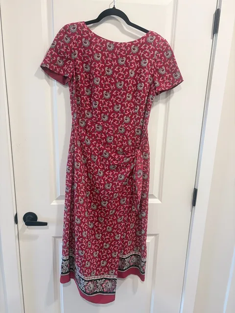 Talbots Silk Dress Size 6 Petite Pink Paisley Short Sleeve