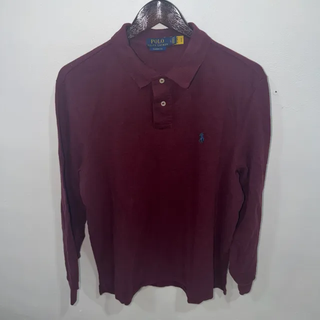 Men Polo Ralph Lauren Classic Fit Long Sleeve Polo Shirt Size L Burgundy
