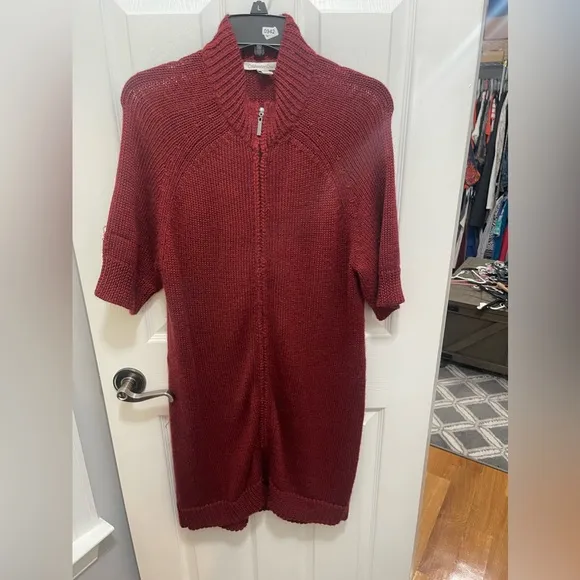 Coldwater creek sweater dress shortsleeve medium rust color zip up