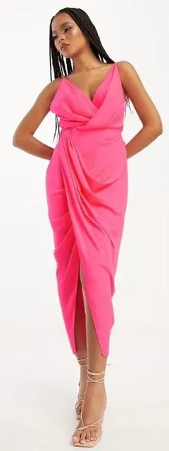 ASOS DESIGN pink deep V ruched dress