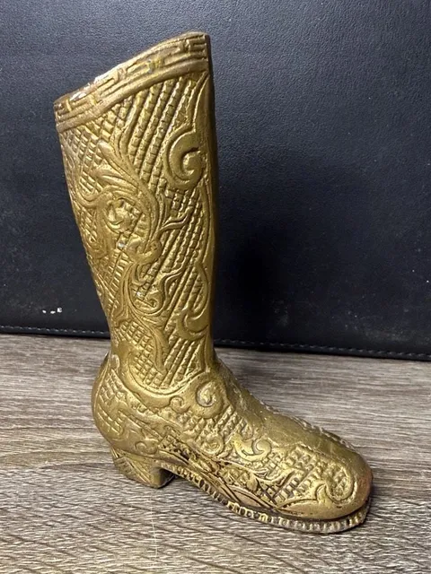 Vintage Ornate Brass Boot Match Holder