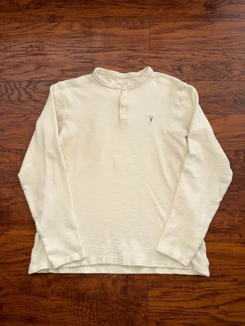 Allsaints Muse Long Sleeve Thermal Henley Size Small White Waffle Knit