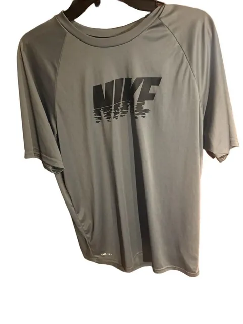Nike Swim Short Sleeve Rash Guard Size L Gray Graphic Logo Dri-FIT