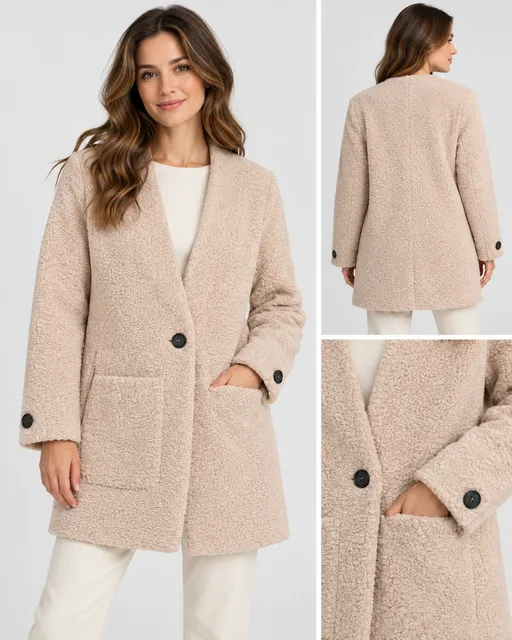 Line + Dot light pink Sherpa Fuzzy Teddy Coat Jacket Outerwear 
