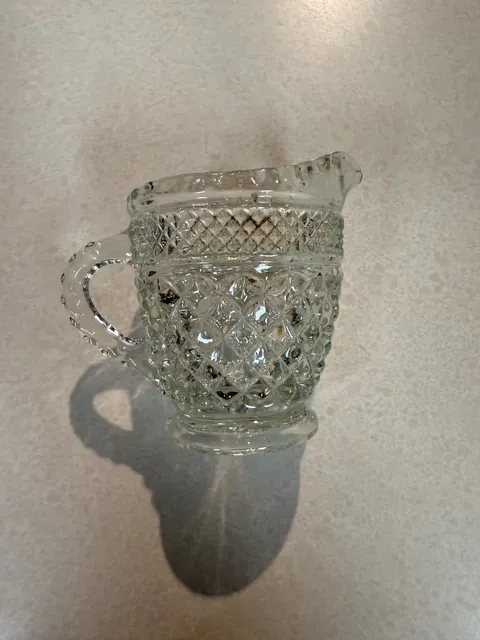 Vintage Clear Glass Diamond Pattern Creamer Pitcher