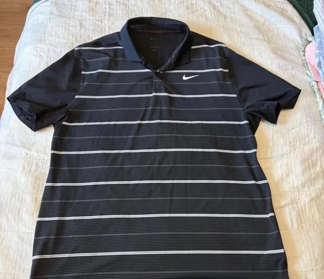 Nike Tiger Woods Collection Dry-Fit Striped Golf Polo Size XL Black Gray White