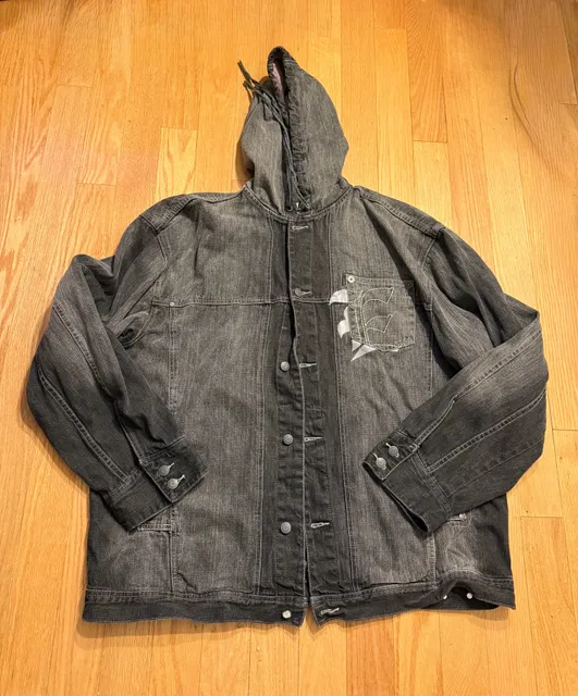 Vintage Enyce Denim Hooded Jacket 3XL Black Wash Y2K Hip Hop Baggy Streetwear