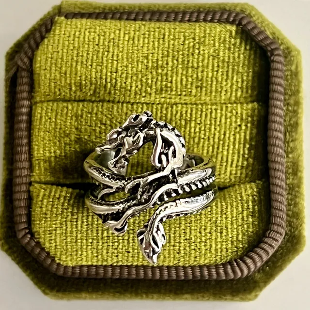 Artisan Titanium Steel Silver Dragon Wrap Ring Adjustable Size 5-9