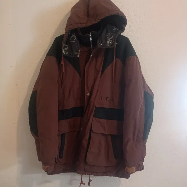 Vintage Triple Fat Goose Down Coat Parka Jacket Brown Black T.F.G.