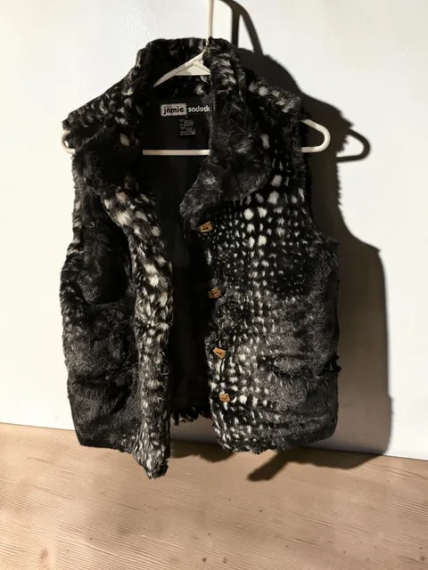 Jamie Sadock Faux Fur Vest Size M Black White Spotted