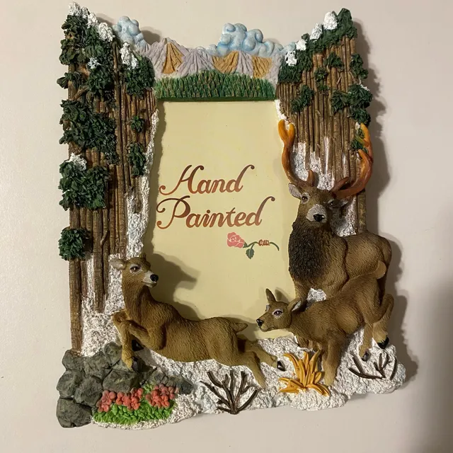 Three Hands Hand Painted Deer Wildlife Photo Frame Rustic Cabin Decor