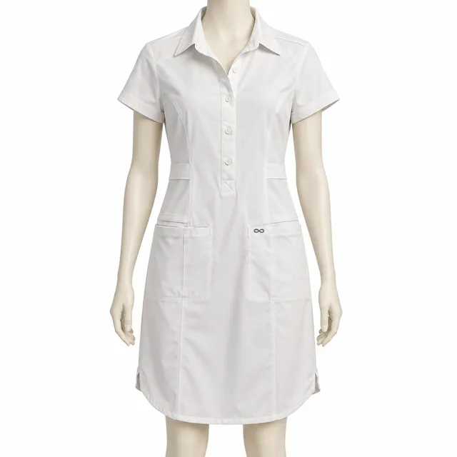 Cherokee Infinity White Short Sleeve Scrub Dress XS Medical Halloween Nurse