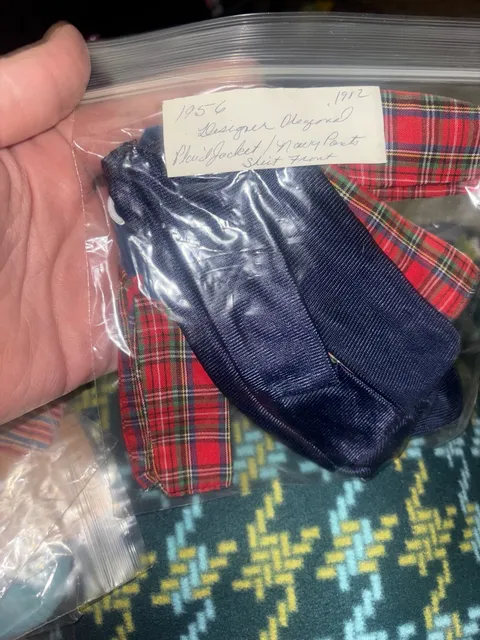 Vintage Barbie Designer Original Plaid Jacket Navy Pants