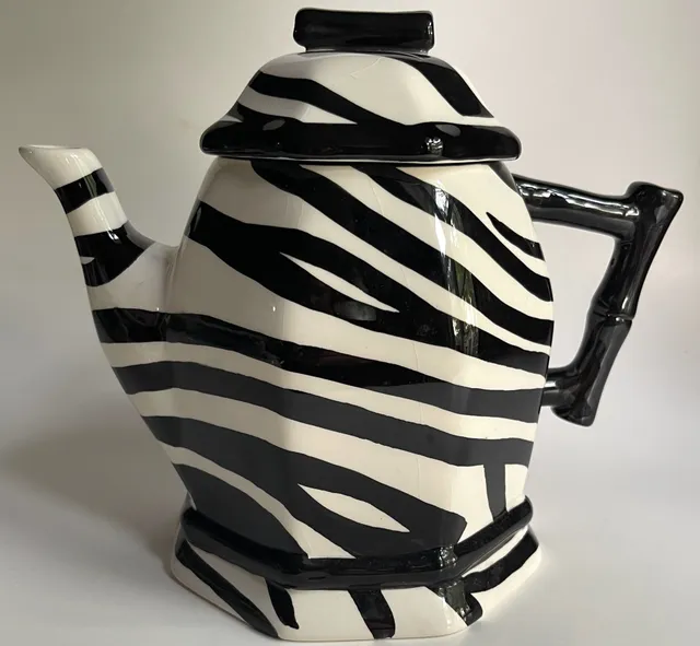 Ceramic Zebra Print Teapot Black And White Safari Animal Theme