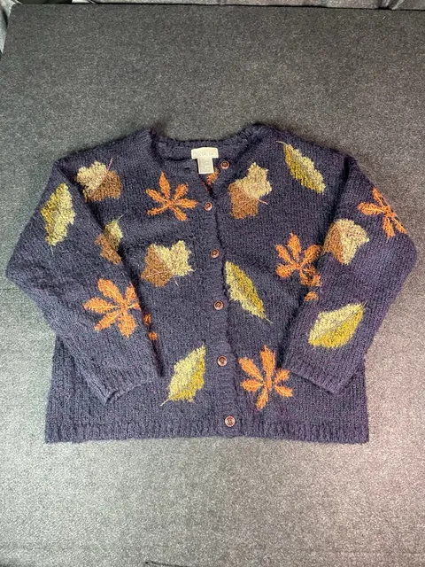 Mandal Bay Fall Leaf Cardigan Sweater Size XXL Purple