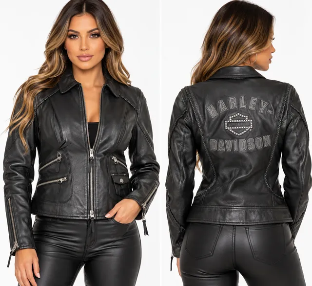 Harley Davidson Women's Heritage Braided Bar & Shield Leather Jacket Size Medium