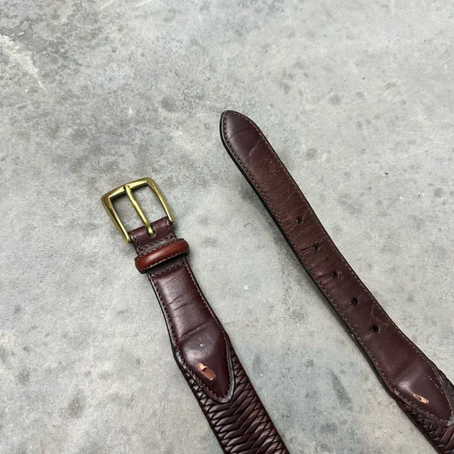 Vintage Cowhide Braided Leather Belt - Size 38