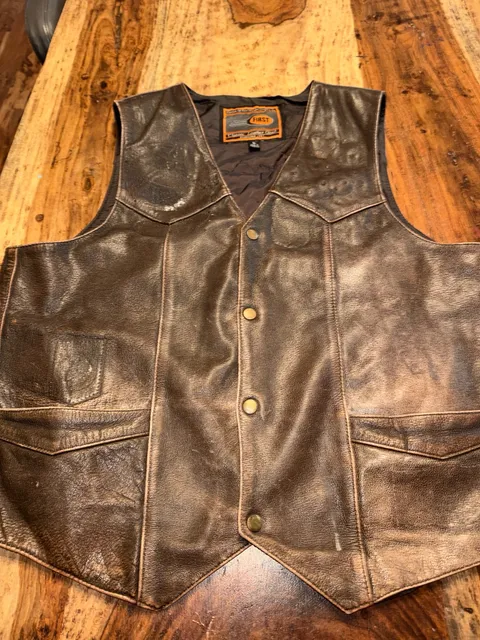 First Classics Leather Vest Size L Brown Motorcycle vintage distressed 