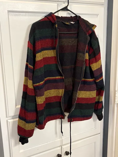 Vintage 90s Made in USA Baja Hoodie Jacket Medium Striped Woven Zip Grunge