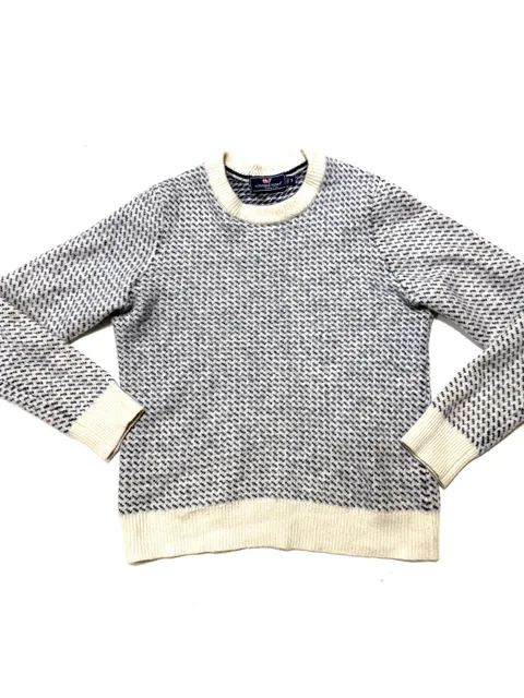 Vineyard Vines by Shep & Ian Women's Sweater S Old Money Preppy Heritage Americana Quiet Luxury Merino Wool Birdseye Crewneck Navy Cream Pullover Nordic Knit Raglan