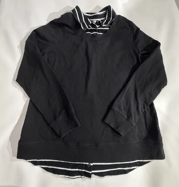Denim & Co. Black 2-in-1 Layered Striped Collar Top Size M