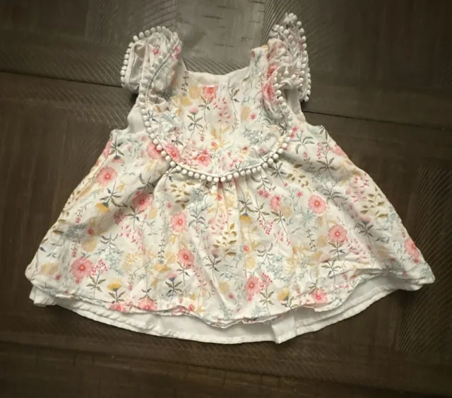 Tommy Bahama Floral Dress Size 6-9M White Pom Pom Trim
