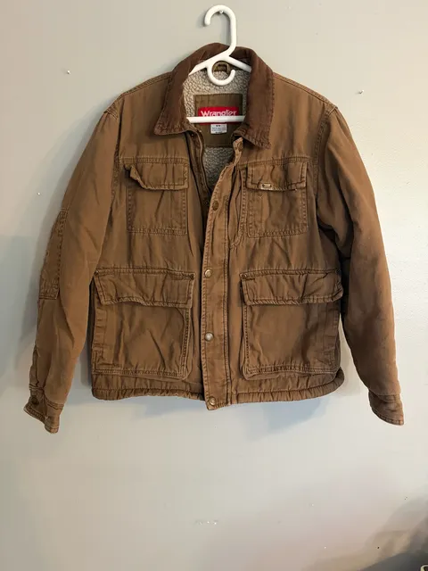Wrangler Canvas Sherpa Jacket M Lined Workwear Barn Coat Chore Winter Full Zip