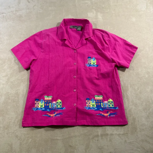 Jane Ashley Blouse Embroidered Village Scene