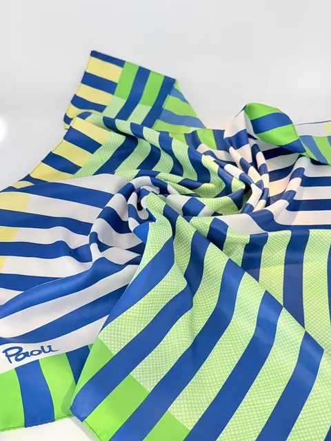 Paoli Vintage Geometric Striped Scarf Blue Green Yellow