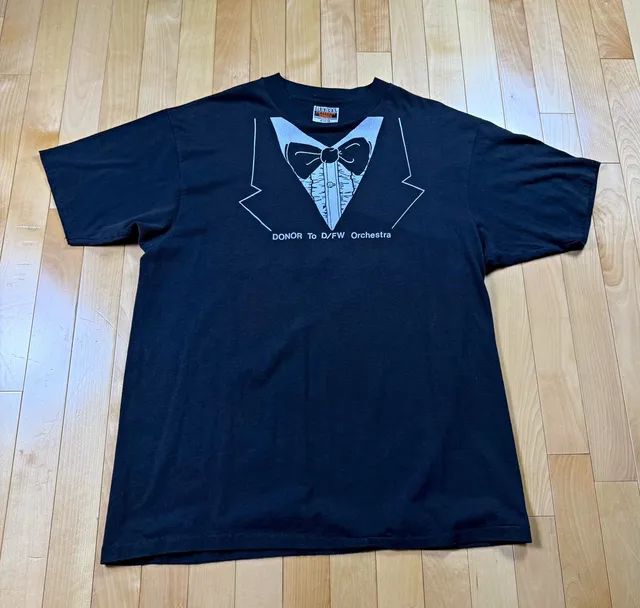 Vintage 80s Hanes DFW Orchestra Donor T Shirt XL Made USA Tuxedo Graphic