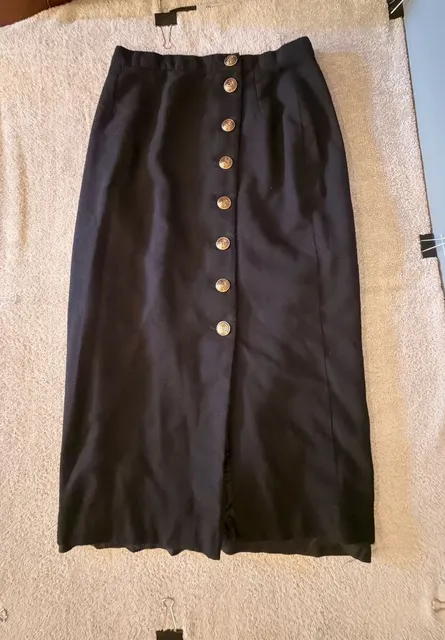 VTG Sergio Sant' Angelo Black 100% Wool Button Front Skirt Golden Collection