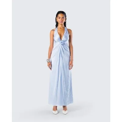 Women's Size 3x Xylah Baby Blue Rosette Maxi Dress by Finesse