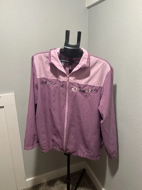 Vintage 90s Blair Zip Jacket Size Large Purple Floral Embroidered Windbreaker