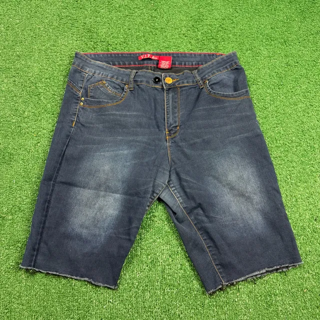 V.I.P. Jeans Denim Shorts Size 14W Blue Distressed Raw Hem