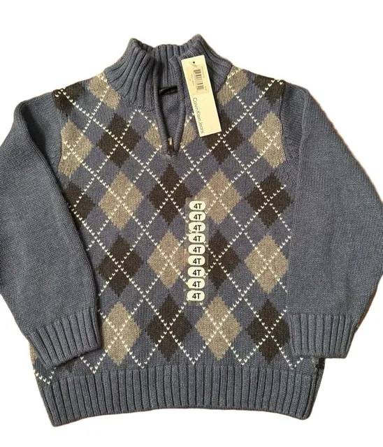 Calvin Klein Jeans Argyle 1/4 Zip Sweater Size 4T Blue h1605