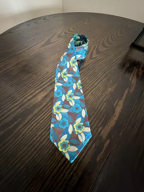 Verse 9 Silk Tie Blue Yellow Floral Retro Necktie