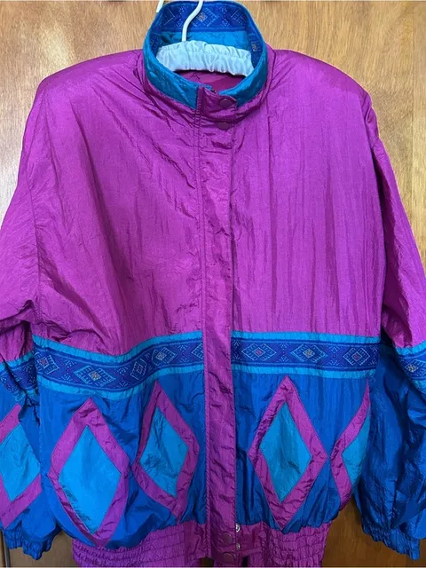 Vintage Women's Magenta & Teal Windbreaker Jacket Set- Petite Large
