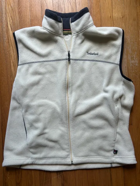 Timberland Weathergear Fleece Vest Size XL Off-White Full Zip