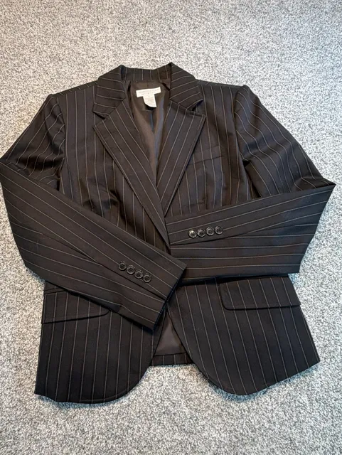 Worthington Stretch Blazer Sz 12 Blk Pinstripe Jacket Womens Dress casual career