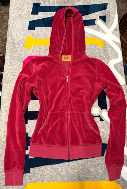 Vintage Juicy Couture Velour Zip Hoodie Size S Red