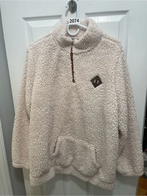 Cozy Cream Sherpa Quarter-Zip Pullover Hoodie