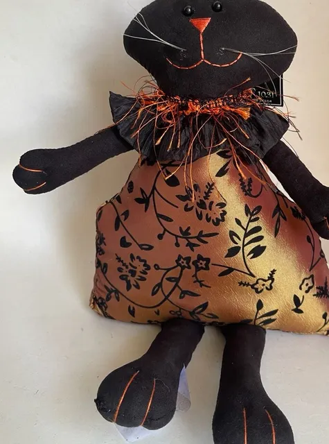 Studio 1031 Halloween Decor Fabric Black Cat Sitter Plush Figurine New