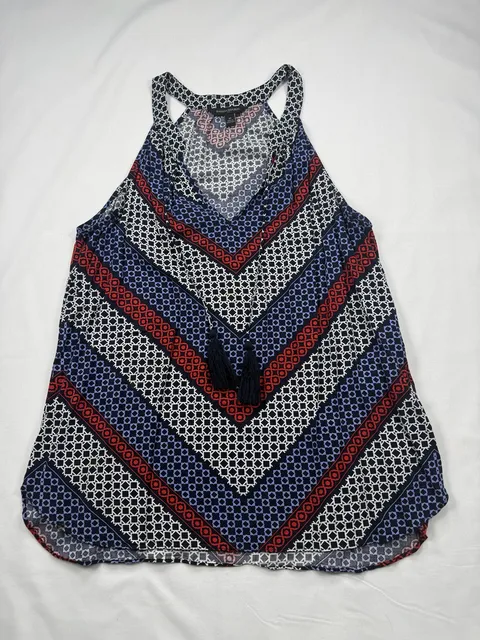 Banana Republic Tassel Halter Top Size M Geometric Blue Red