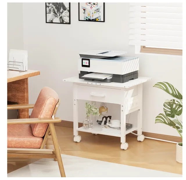 Rolling Printer Stand With Drawer White