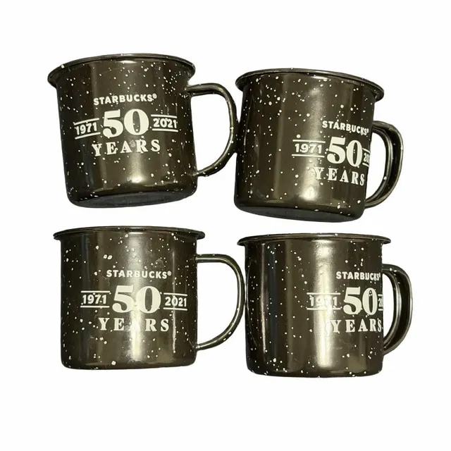 Starbucks 50th Anniversary 2021 Black Speckled Campfire Espresso Mugs Lot of 4