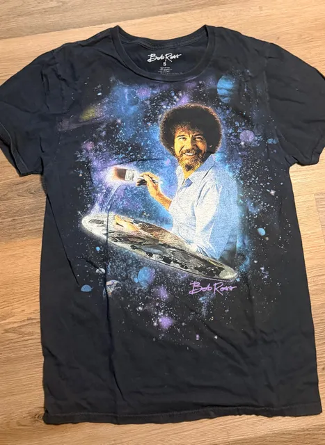 Bob Ross Space Graphic T-Shirt Size S Black